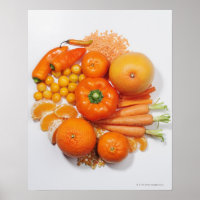 Una selección de frutas y verduras naranjas.