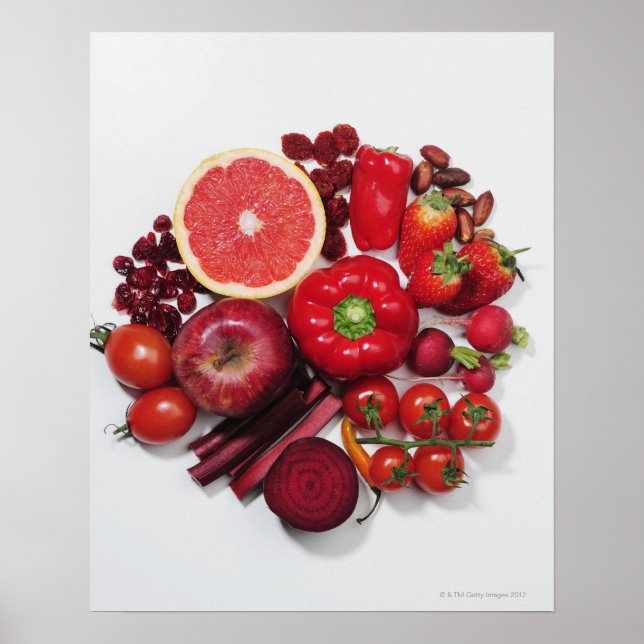 Póster Una selección de frutas y verduras rojas. (Frente)