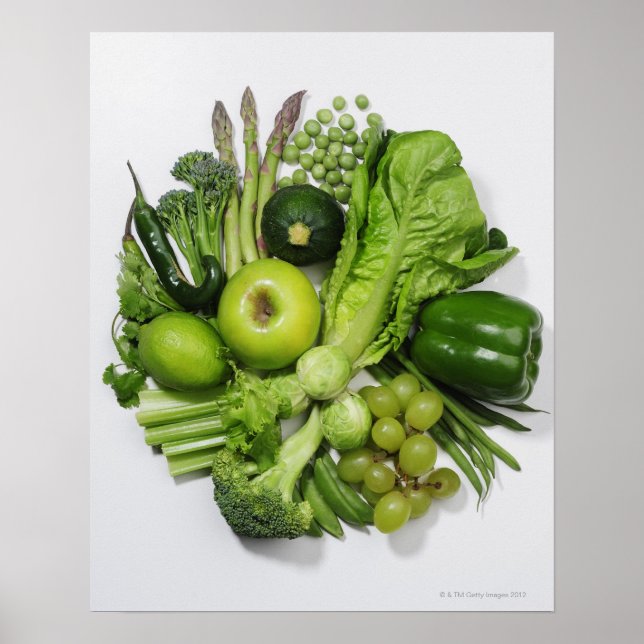 Póster Una selección de frutas y verduras verdes. (Frente)