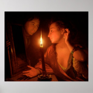 Póster Una señora Admiring An Earring por luz de una vela