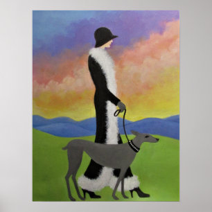 Póster Una señora que camina su poster del perro