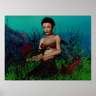 Póster Una sirena y sus peces