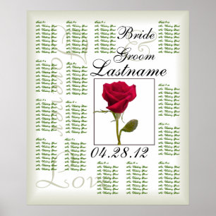 Póster Una tabla de asientos para invitados de Boda Rojo