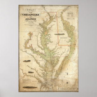 Póster Una tabla de las bahías de Chesapeake y Delaware