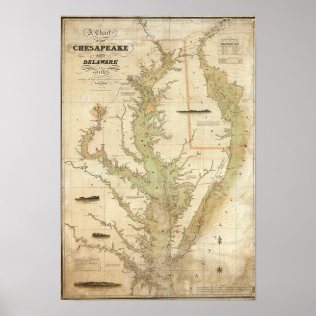 Póster Una tabla de las bahías de Chesapeake y Delaware (Frente)