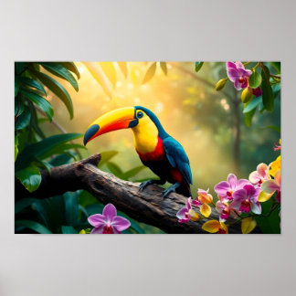 Póster Una vibrante selva tropical de tucanes