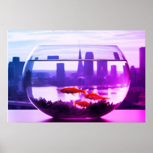 Póster Una vida aislada en un tazón de peces de colores e