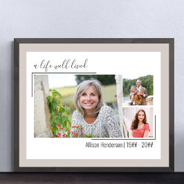 Póster Una Vida Bien Vivida Elegante Script 3 Fotos Funer