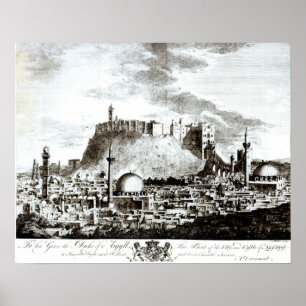 Póster Una vista de la ciudad y del castillo de Alepo,