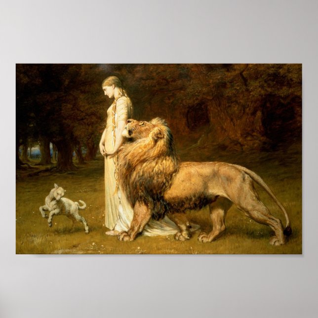 Póster Una y el león de Briton Rivière - poster (Frente)
