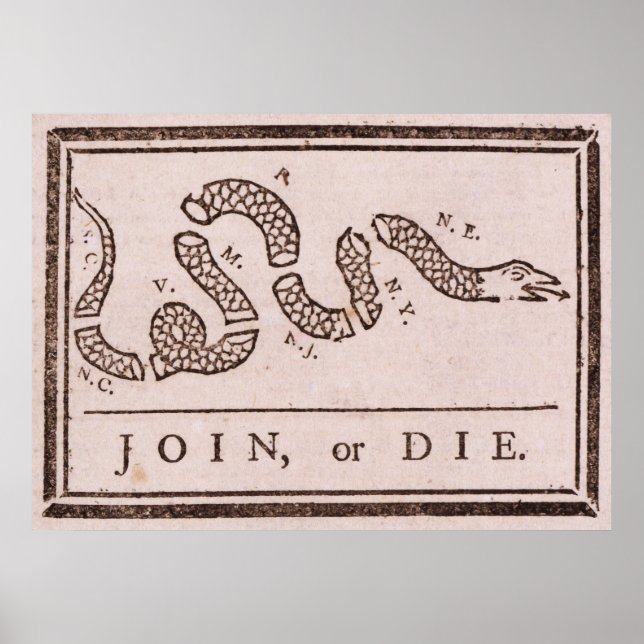 Póster Únase o muera Benjamin Franklin Personalizado polí (Frente)