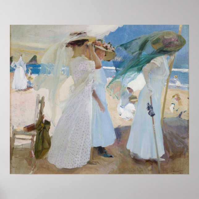 Póster Under the Awning, Beach Scene Watercolor (Frente)