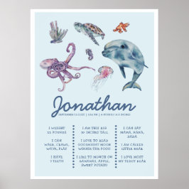 Póster Under the Sea Animal Modern 1st Birthday Milestone