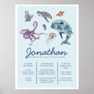 Póster Under the Sea Animal Modern 1st Birthday Milestone