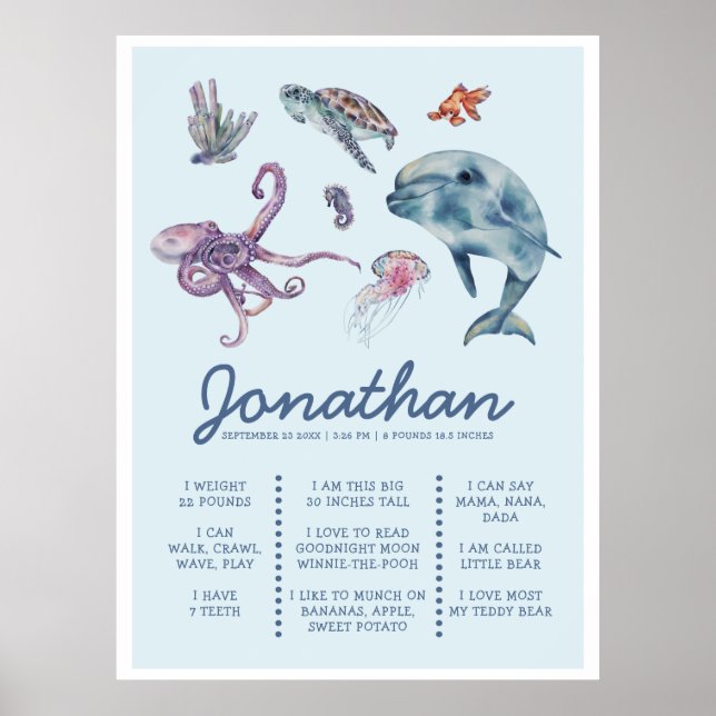 Póster Under the Sea Animal Modern 1st Birthday Milestone (Frente)