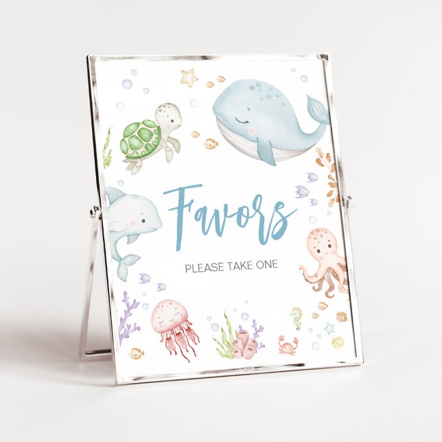 Póster Under the Sea Baby Shower Favors (Sea Creatures Ocean Baby Shower Favors Sign)