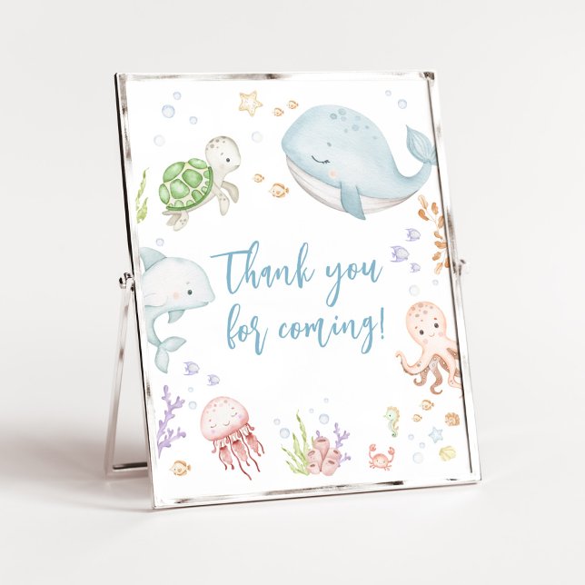 Póster Under the Sea Baby Shower Gracias por venir (Sea Creatures Ocean Baby Shower Thank you for Coming Sign)