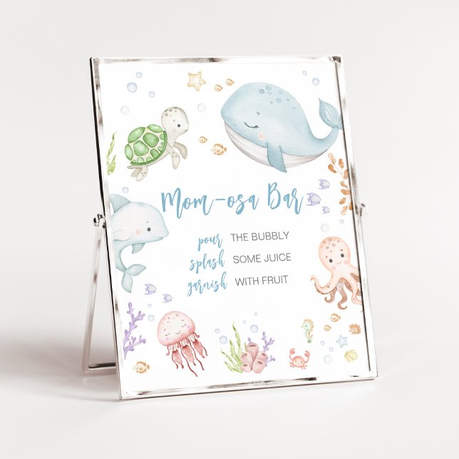 Póster Under the Sea Baby Shower Mom Osa Bar (Sea Creatures Ocean Baby Shower Mom Osa Bar Sign)