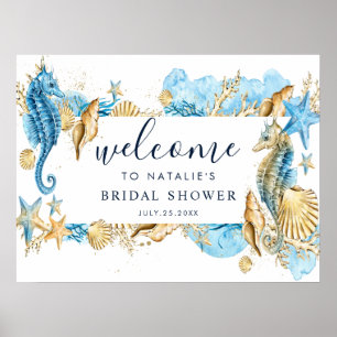 Póster Under the Sea Blue & Gold Bridal Shower Welcome