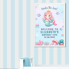 Póster Under the sea Cute Mermaid Birthday Girl