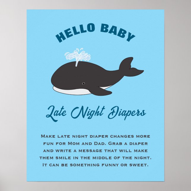 Póster Under the Sea Hello Baby Shower Late Night Diapers (Frente)
