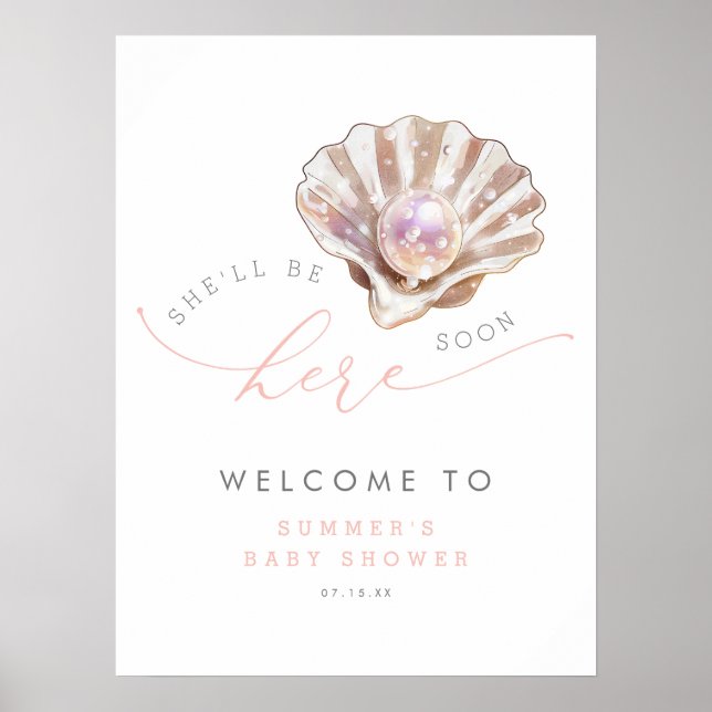 Póster Under The Sea Little Pearl Baby Shower Welcome (Frente)