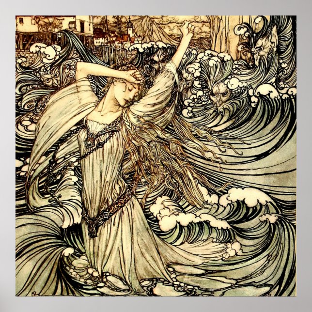 Póster “Undine en las olas” de Arthur Rackham (Frente)