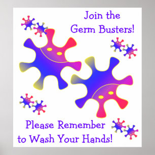 Póster Únete a Germ Busters - ¡Lávate las manos! Cartel