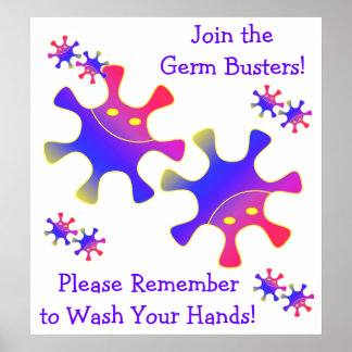 Póster Únete a Germ Busters - ¡Lávate las manos! Cartel
