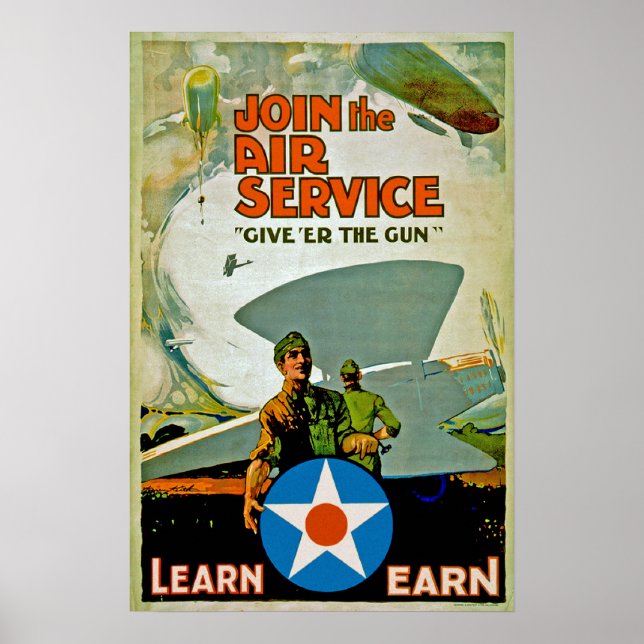 Póster Únete Al Servicio Aéreo ~ Dale La Pistola (Frente)