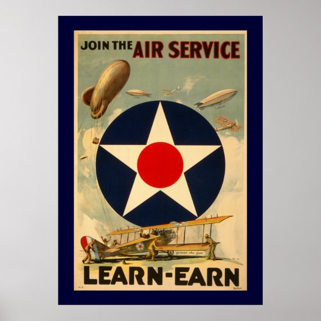 Póster Únete al servicio aéreo "Learn-Earn" (Frontera Azu (Frente)