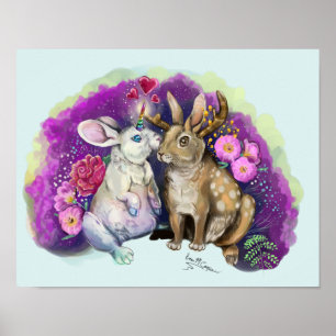 Póster Unibunny Kisses Jackalope Amor mágico