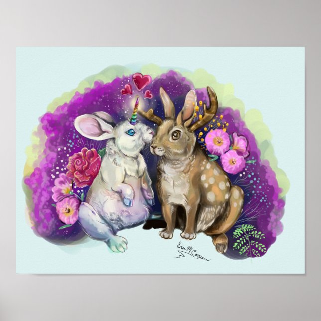 Póster Unibunny Kisses Jackalope Amor mágico (Frente)