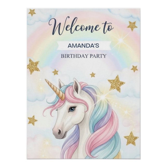 Póster Unicorn 1stBirthday Party Personalized Welcome (Anverso)