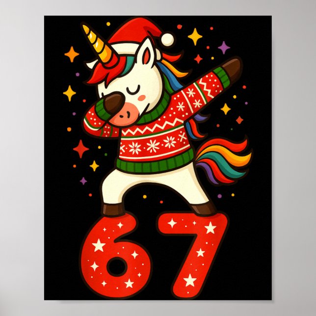 Póster Unicorn 67 Meme Six Seven Funny Christmas  (Frente)