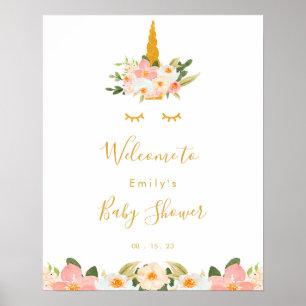 Póster Unicorn Baby Shower Welcome Sign