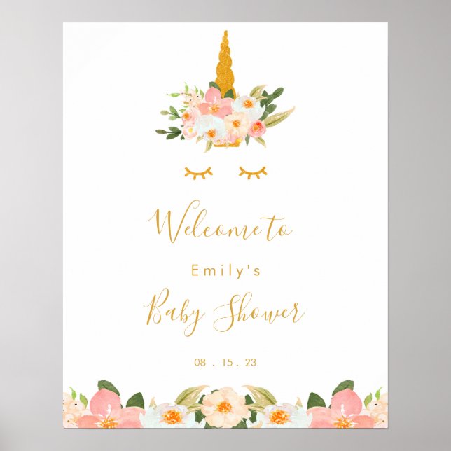 Póster Unicorn Baby Shower Welcome Sign (Frente)