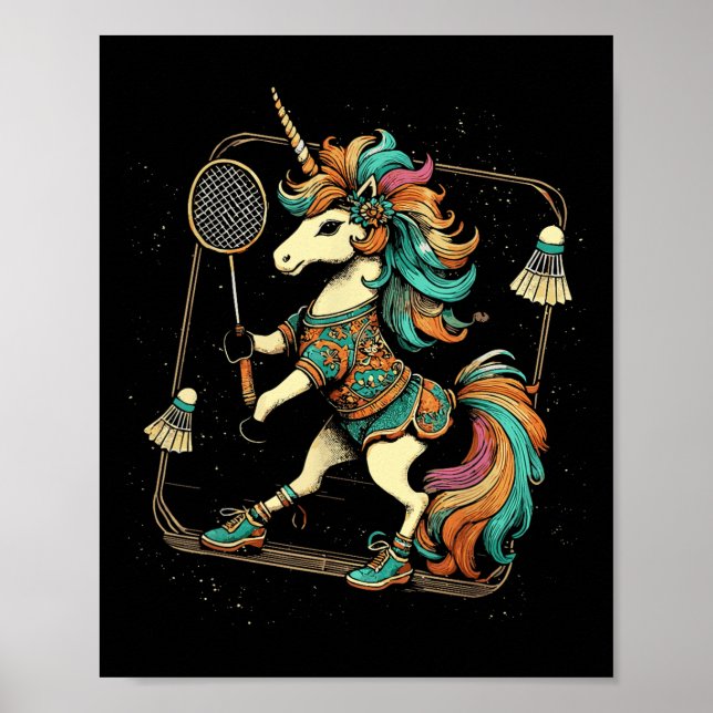 Póster Unicorn Badminton Player Shuttle  (Frente)