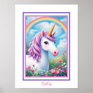 Póster Unicorn Cute Chica Pink y Purple Add Name