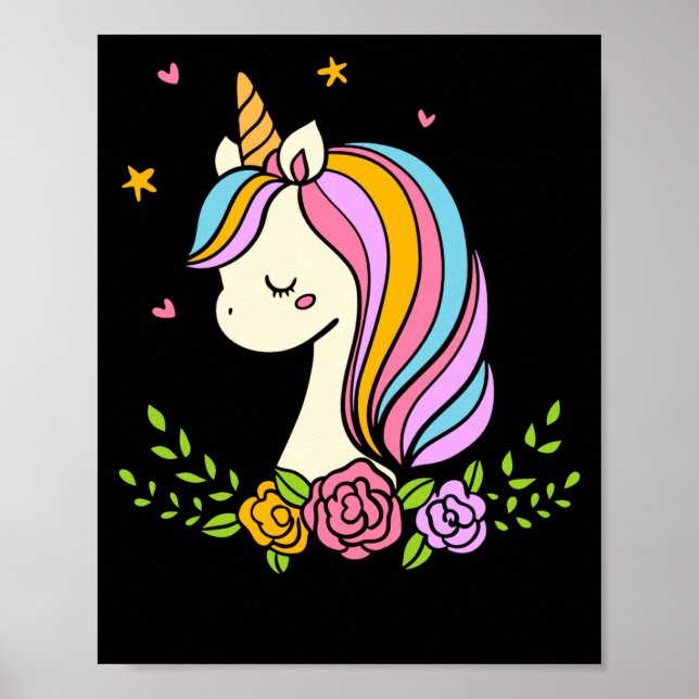 Póster Unicorn Cute Whimsical Girly D Name  (Frente)