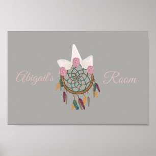 Póster unicorn dream catcher bohemian floral Poster