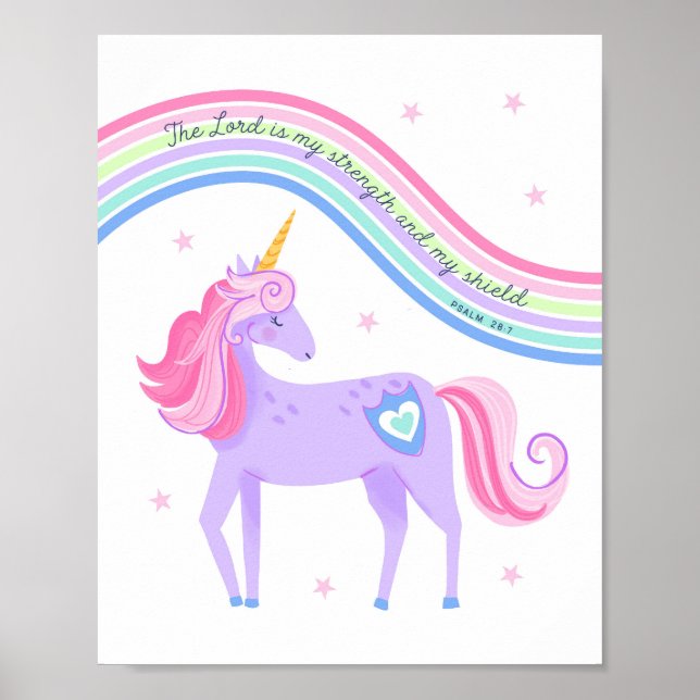 Póster Unicorn Dreams Psalm28:7 Wall Art print 1 of 3 (Frente)