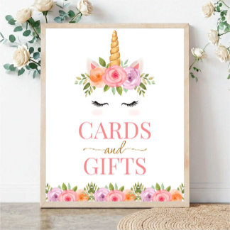 Póster Unicorn Floral Cards and Gifts Sign
