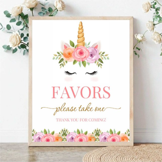 Póster Unicorn Floral Favors Please Take One (Subido por el creador)