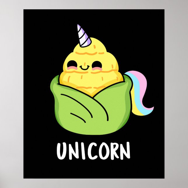 Póster Unicorn Funny Baby Corn Pun Dark BG (Frente)
