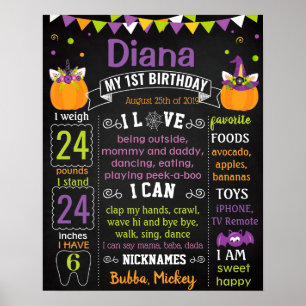 Póster Unicorn Halloween Pumpkin First Birthday board