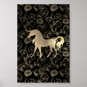 Póster Unicorn Horse Royal Rosa Garden Vip Black