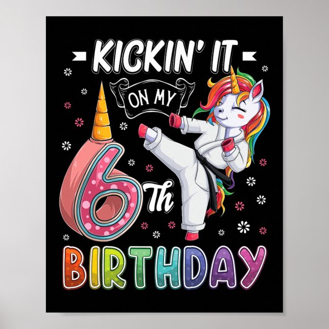 Póster Unicorn Karate 6 cumpleaños Taekwo de 6 años (Frente)