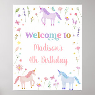 Póster Unicorn Meadow Pastel Pink Gold Cumpleaños
