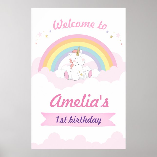 Póster Unicorn party sign, Unicorn welcome sign (Frente)